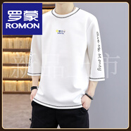 羅蒙（ROMON）冰絲七分袖T恤男薄款八分袖寬松體恤夏季青少年高中學(xué)生防曬上衣 T7321白色 M