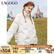 lagogo米白色時(shí)尚保暖質(zhì)感羽絨服女拉谷谷白鴨絨泡芙感面包服 米白色(V2) S 155/36