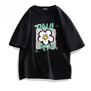 大嘴猴PaulFrank/情侶裝t恤男女短袖夏季感寬松半袖潮D 黑色(p撞色花朵)_ L 175_