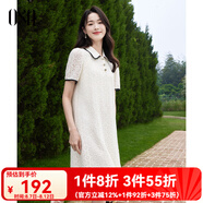 歐莎（OSA）法式小香風(fēng)翻領(lǐng)連衣裙女夏季2025新款A(yù)字蕾絲花邊中長(zhǎng)款裙 米白色 S