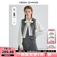 VEGA CHANG時(shí)尚套裝女2025年春秋季新款小香風(fēng)背心裙+系帶襯衫休閑兩件套 雜灰色（連衣裙） S