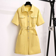 素優(yōu)米（SUYOUMI）連體褲女裝夏年新款洋氣小個(gè)子收腰顯瘦韓版寬松工裝連體衣褲 黃色 XL 115到125斤