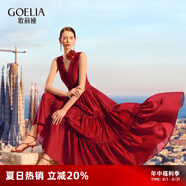 歌莉婭紅色連衣裙2025新款蕾絲花邊V領(lǐng)無(wú)袖長(cháng)裙法式禮服裙1E4C4K750 53R椒紅（卡碼拍大） M