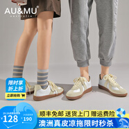 AU&MU德訓(xùn)鞋男士情侶小白鞋子輕便白色運(yùn)動(dòng)休閑鞋女士經(jīng)典學(xué)生大碼板鞋 DX019米黃色-男女款 38