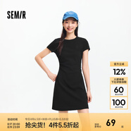 森馬（Semir）連衣裙女收腰T恤裙小心機(jī)夏季2025新款繡花圓領(lǐng)短裙簡約休閑 黑色90001 M