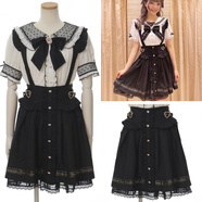 OIMG地蕾系裙子rojita蕾蕾少女明日女友原宿黑粉露肩蕾絲拼接蝴蝶結短 黑色印花吊帶裙單件 L