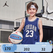 Jordan耐克AJ童裝兒童背心 Nike23號(hào)男童籃球服夏季透氣無袖T恤 靛藍(lán)色