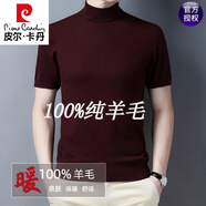 皮爾卡丹（pierre cardin）100羊毛衫男短袖秋冬薄款純色中青年半高領(lǐng)毛衣半袖羊毛絨針織衫 酒紅半高領(lǐng) M 165/84A(建議100-120斤)