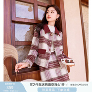 香影小香風(fēng)格子套裝裙女2024秋冬新款夾棉毛呢半身裙千金風(fēng)兩件套 紅色T844067 S