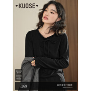 闊色（kuose）miu系蝴蝶結(jié)上衣長(zhǎng)袖T恤新款秋季女內(nèi)搭打底衫早秋穿搭 黑色 S