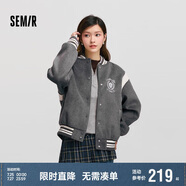 森馬（Semir）外套女刺繡拼接撞色寬松夾克2024冬季仿毛呢棒球服109724108004