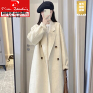 皮爾卡丹（pierre cardin）158小矮個(gè)子毛呢外套女秋冬158顯高穿搭配高級感中長(cháng)款呢子大衣 嘉興雙面呢大衣米白色(衣長(cháng)108CM) S 濮院雙面絨大衣 80-115斤