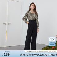 范思藍(lán)恩 春秋裝新款拖地褲子女高腰直筒褲休閑褲顯瘦長褲 黑色 L