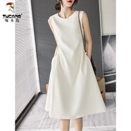 啄木鳥(niǎo)2025夏季經(jīng)典復古修身顯瘦小黑裙小白裙無(wú)袖氣質(zhì)醋酸連衣裙女 白色 M