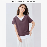 佐丹奴短袖T恤女純棉街頭風(fēng)假兩件撞色圓領(lǐng)休閑上衣05325454