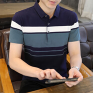 AFILMBY翻領(lǐng)短袖T恤男士夏季半袖POLO夏天男生潮牌t恤打底衫休閑衣服男裝 2321寶藍(lán) L (115-130斤)