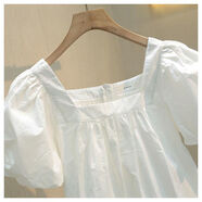 德洛賓（DELUOBIN）夏季方領(lǐng)泡泡袖牛仔衫方領(lǐng)洋氣泡泡袖短袖夏新款韓版寬松顯瘦套頭 白色上衣版 8333 XL (130-145)