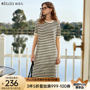 Olrain歐芮兒條紋連衣裙女夏季女裝新款時尚黑白條紋圓領(lǐng)針織裙子衣服 條紋 L