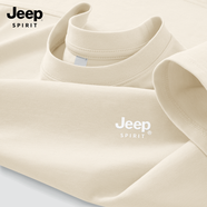 JEEP SPIRIT吉普短袖JEEP體恤打底休閑夏季寬松100%純棉圓領(lǐng)男士上衣半袖T恤 【100%純棉】jpK米白 單件 S