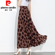 皮爾卡丹（pierre cardin）2025夏季國風(fēng)印花雪紡半身裙女薄款高腰字裙大擺沙灘長(cháng)裙子 卡橘波點(diǎn) 2XL