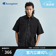 Champion冠軍襯衫男2025春季新款翻領(lǐng)polo短袖商務(wù)風(fēng)寬松潮牌T恤 黑色 L