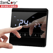 SANCORY水電地暖氣溫度控制面板 曲面屏觸摸按鍵定時(shí)開(kāi)關(guān)雙溫雙控可編程 水暖|黑色|8903