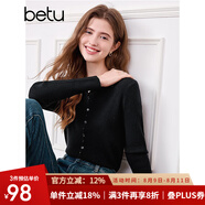 百圖betu女裝2025春季新款毛衣翻領(lǐng)修身彈力舒適套頭毛衫女2501T03 黑色 M