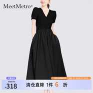 MeetMetro瑪依爾2025夏新款時(shí)尚黑色赫本風(fēng)收腰法式連衣裙女 黑色【現(xiàn)貨閃電發(fā)】 M