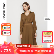 朗姿羊毛冬季新款法式氣質(zhì)曠野美拉德顯瘦長袖polo領(lǐng)連衣裙長裙 駝色 XL