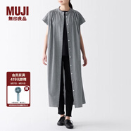 無印良品（MUJI）女式 強(qiáng)捻  法國袖連衣裙 長款 裙子 BCL53A3S 黑色格紋 XXL(170/96A)