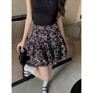 JPUZ2025夏季韓版甜美小碎花短裙胖MM大碼松緊高腰寬松雪紡A字半身裙 粉色小碎花 M 【建議80-100斤】