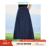 茵曼（INMAN）100%純棉法式牛仔半身裙2025夏女裝新款氣質(zhì)顯瘦中高腰A字裙子 深藍(lán)色 XL