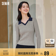森馬毛衣女短款修身顯瘦簡(jiǎn)約春秋撞色polo領(lǐng)毛衫復(fù)古109524107003