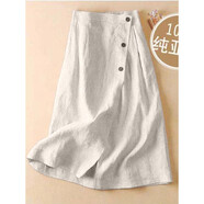 【特價(jià)撿漏】高檔輕奢品牌剪標亞麻半身裙中長(cháng)款休閑百搭顯瘦棉麻字裙子 麻本色 M