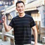 財(cái)爵世家爸爸夏裝短袖t恤圓領(lǐng)條紋中年男士父節(jié)衣服送夏季中老年人爺爺 GDB9728黑色 3XL 185_