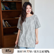 MsShe【天絲高端重工短袖T恤】大碼女裝夏裝釘珠貝殼燙鉆蕾絲衫 花灰色現(xiàn)貨 偏大一個碼 5XL
