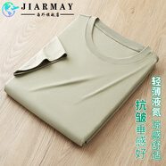 JIARMAY純棉液氮T恤男夏季薄款冰絲圓領(lǐng)體恤男寬松薄透氣上衣男裝 軍綠【垂感抗皺】 XL