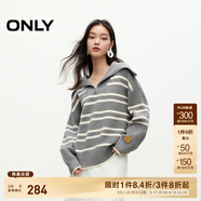 ONLY秋冬簡(jiǎn)約寬松半拉鏈翻領(lǐng)撞色條紋針織衫女|124313034 C45 月光灰色 S (160) 80A