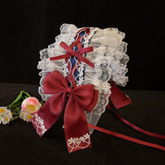 初享（CHUXIANG）藍色貓耳朵頭飾女甜美Lolita漫展女仆發(fā)夾cos毛絨貓娘獸耳發(fā)飾卡-  紅色+白蕾絲藍底  發(fā)帶