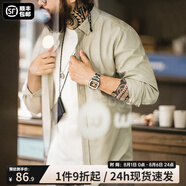 馬登工裝 美式休閑立體色織長(zhǎng)袖襯衫男春季潮流小千鳥格純棉休閑襯衣 香木綠 XL
