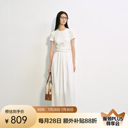 歐時力OCHIRLY 褶飾A字連衣裙長裙法式復古顯瘦2025年夏季新款女裝 米白 L