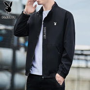 花花公子（PLAYBOY）夾克男外套上衣男士春秋季新款純色棒球服立領(lǐng)時(shí)尚潮流商務(wù)中青年 黑色常規(guī)款 XL (135斤-150斤)