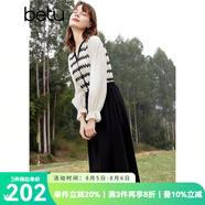 百圖betu女裝春季新款連衣裙法式條紋拼接長(zhǎng)袖連衣裙女2401T66 黑色 XS
