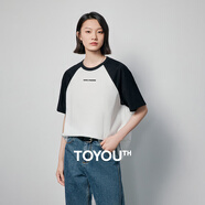 初語(yǔ)多款多色純棉t恤女2025年夏季新款圖案印花圓領(lǐng)短袖上衣 黑-白-字母GT528810 S