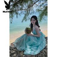 花花公子（PLAYBOY）薄荷曼波海邊度假氛圍感沙灘裙設(shè)計(jì)感掛脖連衣裙仙女氣質(zhì)大擺裙子 薄荷綠 L