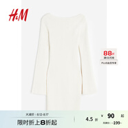 H&M女裝連衣裙秋季圓領(lǐng)喇叭袖修身簡(jiǎn)約時(shí)尚潮流羅紋針織裙1189048 奶油色 170/116