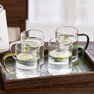 青蘋(píng)果玻璃杯帶把手高硼硅耐高溫待客泡茶杯家用喝水杯套裝 經(jīng)典簡(jiǎn)約杯【4色裝】 400ml