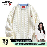 查爾斯桃心冬季學(xué)生保暖寬松休閑情侶潮流假兩件套頭針織衫毛衣男女同款 米白色（09） XL
