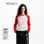 MO&Co.毛衣針織衫山羊絨復古麻花絞花撞色插肩袖紅色摩安珂 貴族紅色 L 170