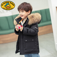 G.DUCKKIDS男童羽絨服兒童中長(zhǎng)款中大童童裝2025新款冬裝洋氣男小童冬季外套 黑色配貉子毛 90 cm